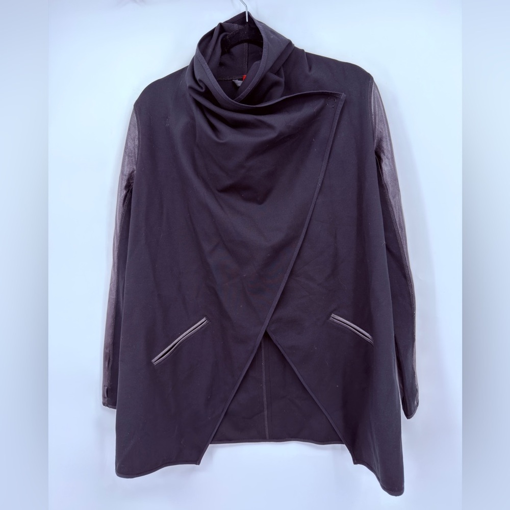 Spanx Black Faux Leather Sleeve Wrap Jacket Small - Picture 5 of 10